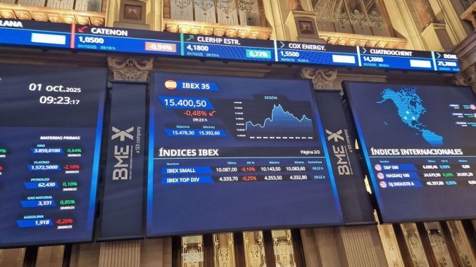 El Ibex 35 intenta hacerse fuerte en los 15.600 puntos, ayudado por Solaria, Merlin y Acerinox