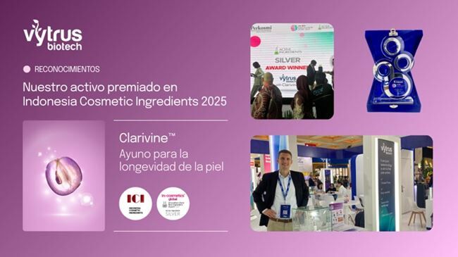Vytrus Biotech recibe el premio a la innovación en la feria Indonesia Ingredient Cosmetic 2025 por Clarivine™