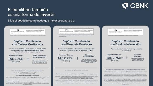 CBNK Banco eleva al 2,75% TAE el tipo de interés de su gama de depósitos combinados