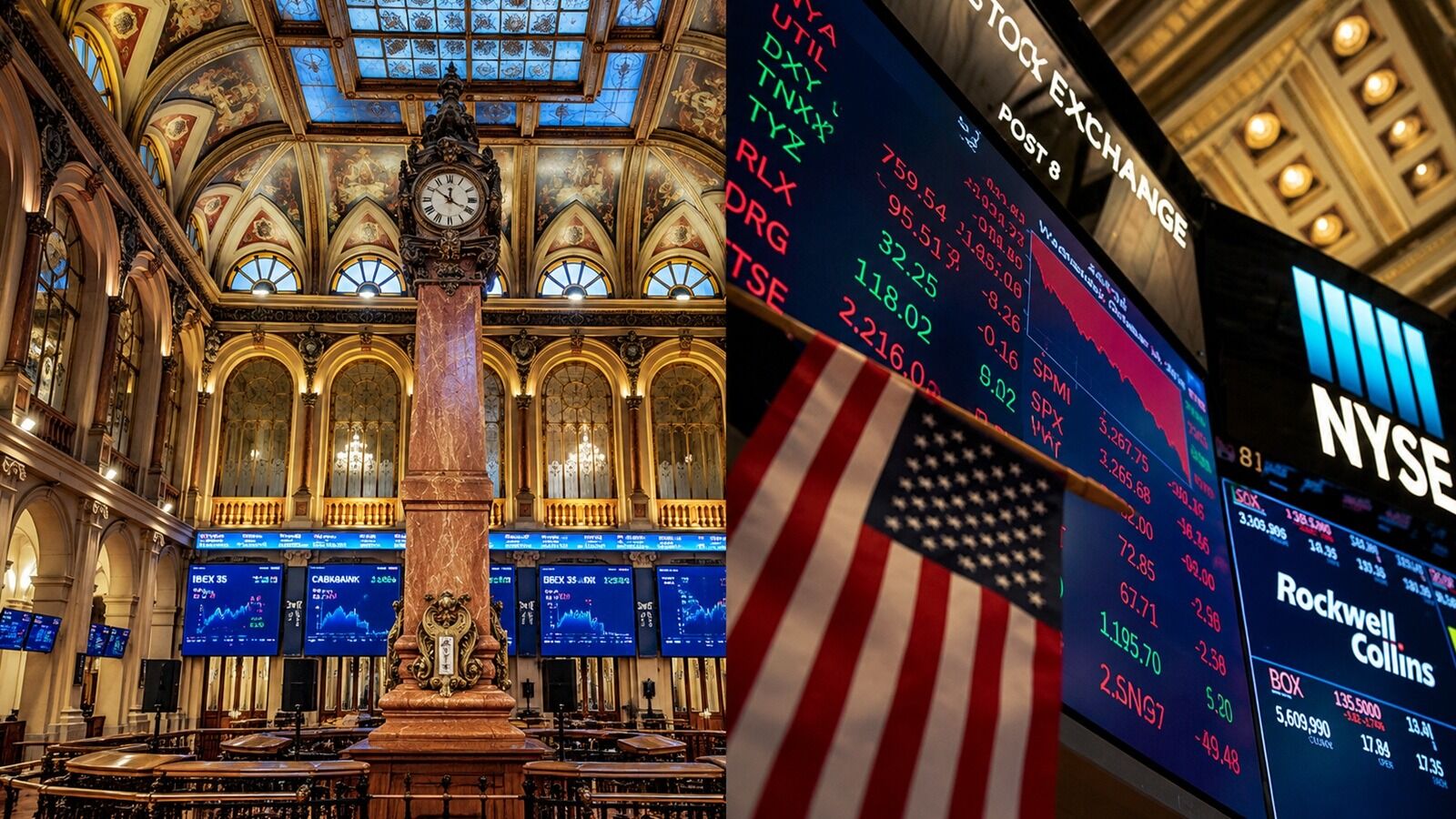 IBEX 35 Y WALL STREET Imagen de la bolsa española y la estadounidense