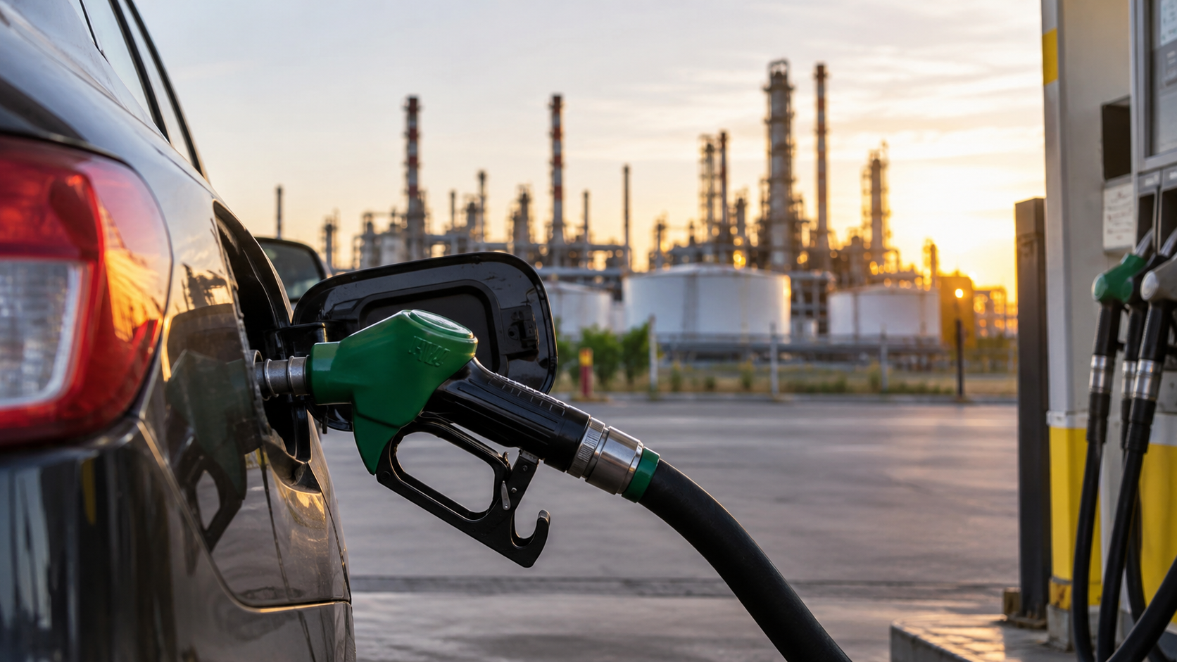 Repostaje con refineria al atardecer Repostaje con refineria al atardecer