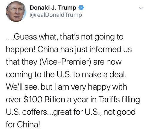 Un nuevo tuit de Trump sobre la negociación comercial entre EEUU y China