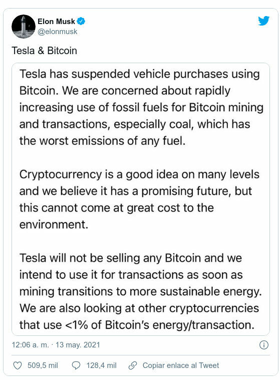 Elon Musk Tweet: Tesla & Bitcoin