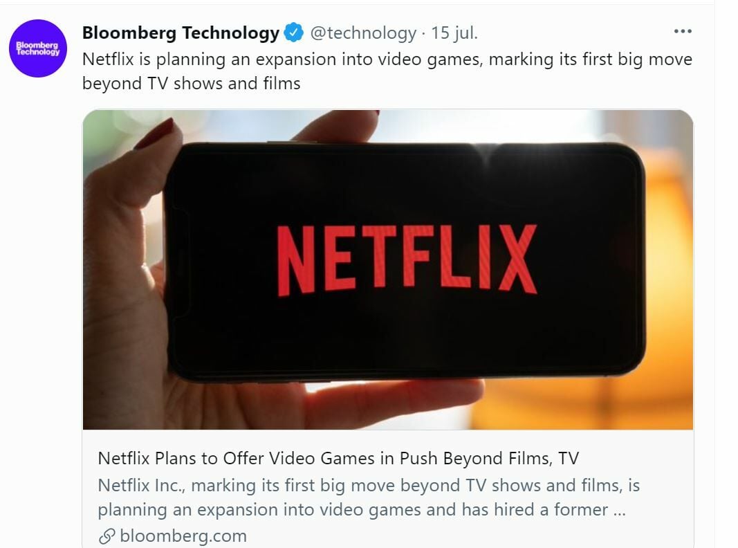 Netflix anuncio en Twitter de videojuegos en línea 