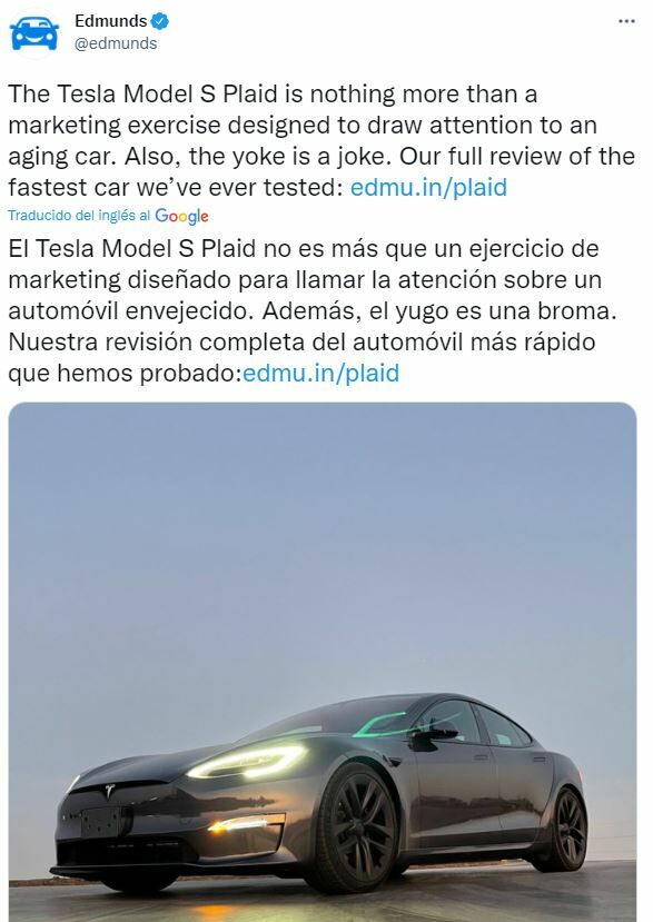 Tesla tuit de Edmunds sobre el Model S Plaid