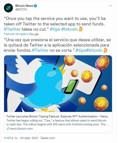 Twitter y las propinas en Bitcoin 