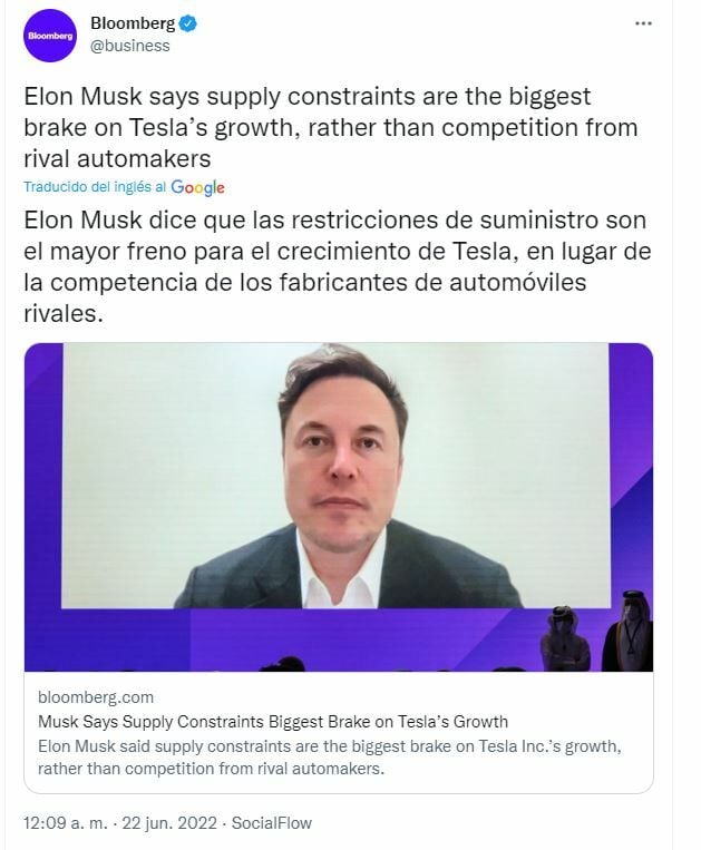 Tesla declaraciones de Elon Musk a Bloomberg