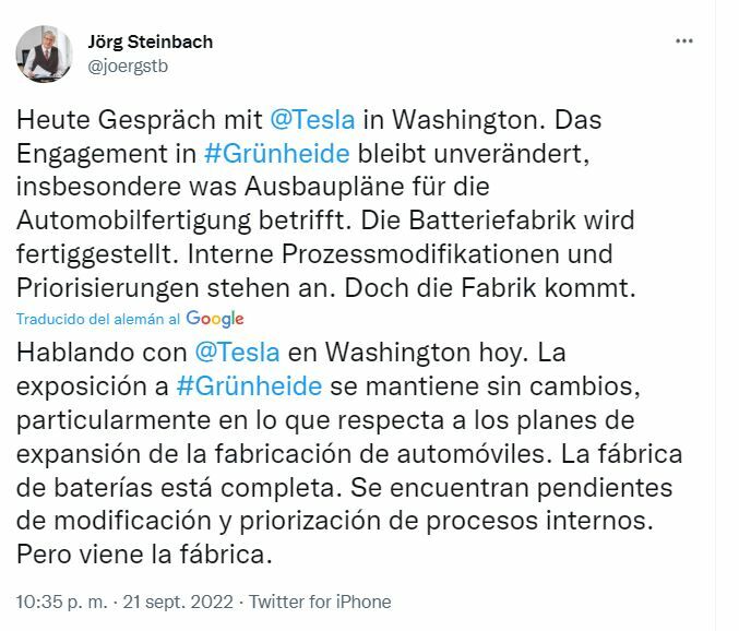 Tesla tuit desmintiendo que se paralice la fabricación de baterías en Alemania 