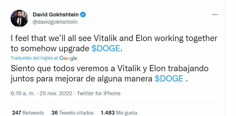 Ethereum tuit sobre el deseo de colaboración sobre Dogecoin