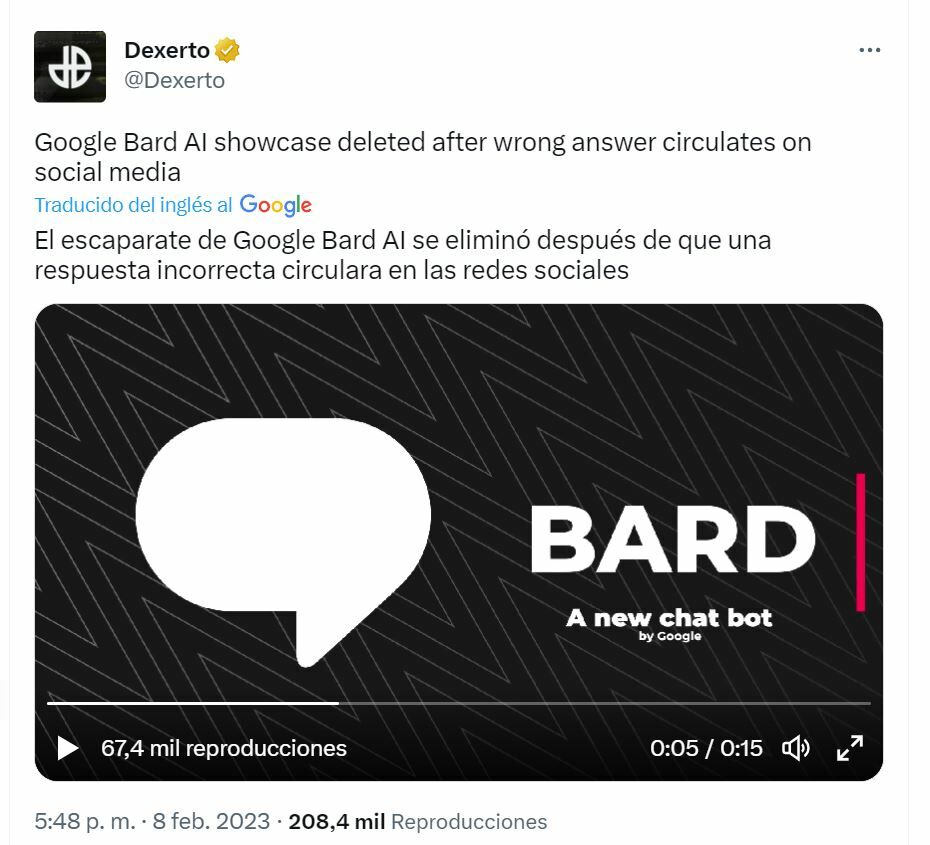 Google tuit sobre los fallos de Bard