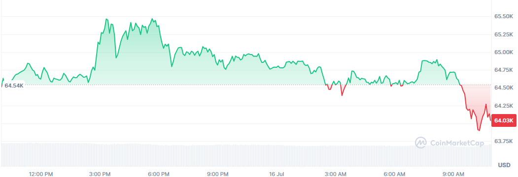 Bitcoin cae un 1% e intenta mantener los 64.000