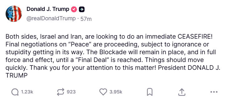 Trump afirma que Israel e Irán buscan un alto el fuego